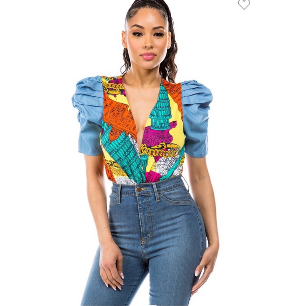 Brand New jean sleeve bodysuit